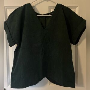 Madewell Deep Green Corduroy V-Neck Blouse - SIZE SMALL